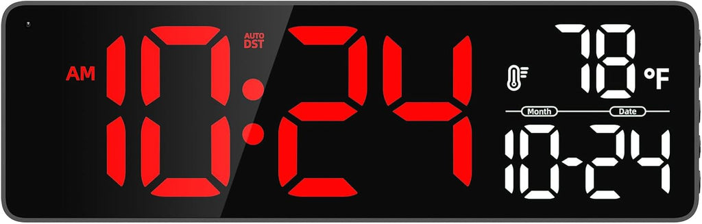 Large LED Digital Wall Clock with Date, Temperature, Auto-Brightness, Auto-DST | Big Digital Clock for Bedroom, Desk, Classroom, Living Room, Kitchen, Office, Gym, Farmhouse, Xmas Gift for Seniors