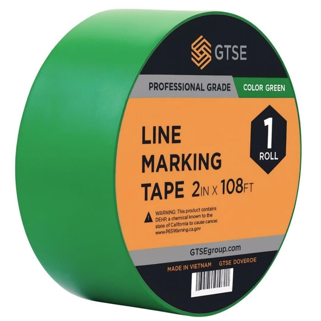 GTSE 2 inch x 108 ft Green PVC Vinyl Floor Tape, 48 Rolls, Safety Marking Tape, 6 mil Thick, Suitable for Dance Floors, Gyms, Warehouses, Sports Facilities