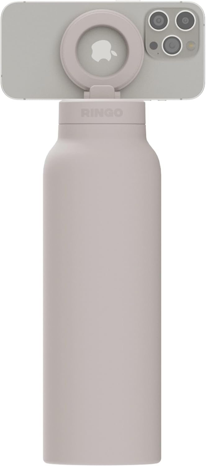 Ringo PRO Water Bottle with Magnetic Phone Mount & Sip Straw Lid - Insulated Stainless Steel Bottle for Workouts, Content Creation, Navigation & Facetime on the Go, 12Hrs Hot/24Hrs Cold Ivory-24oz