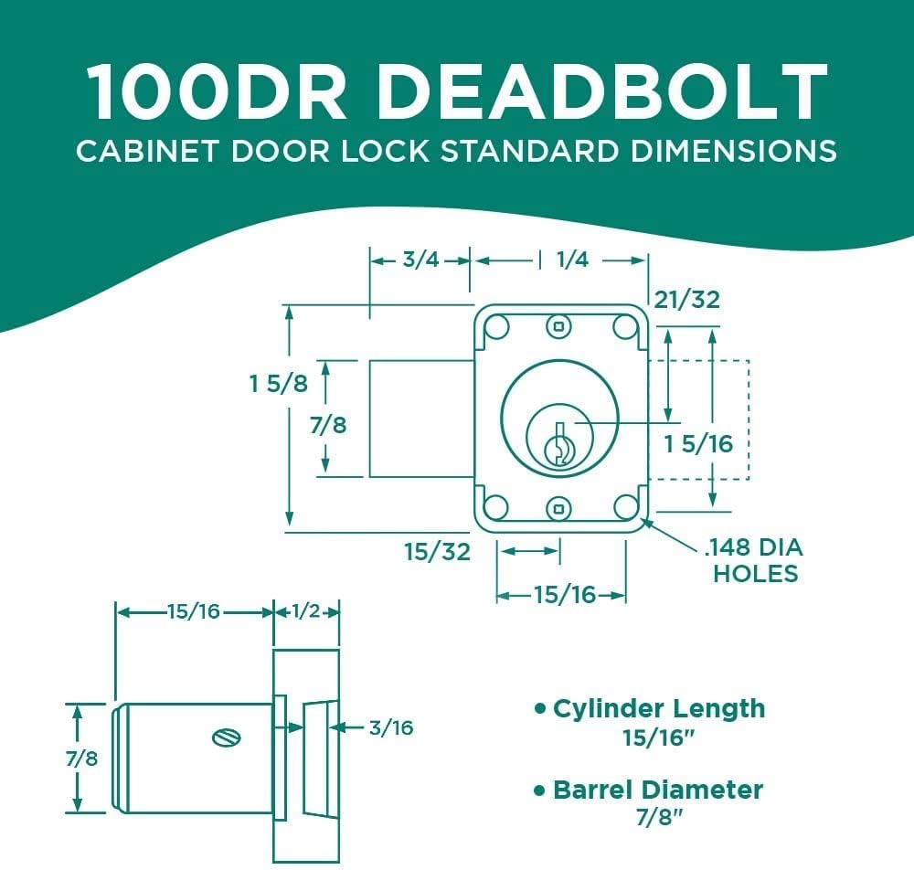 Olympus Lock 100DR Deadbolt Lock | 7/8” Chrome Key US26D | NATL KA101 Easily Rekeyable Cabinet Door Lock, Keyed Alike | Grade 1 Door Locks with Keys | Deadbolt Cabinet Locks | Cabinet Lock for Doors