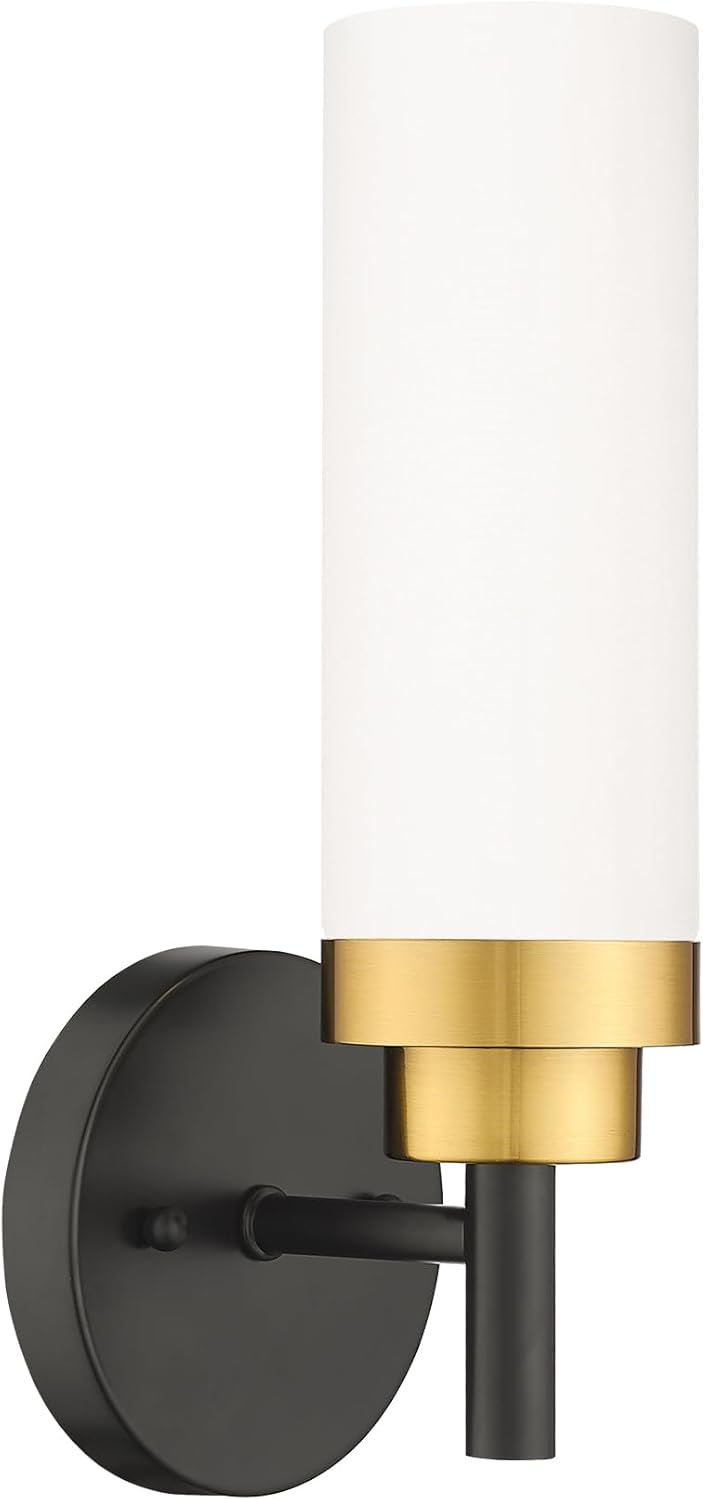 Emak Modern Wall Sconce, Black and Gold Bathroom Light Fixtures with Milk Glass Shade, Sconces Wall Lighting for Bathroom, Bedroom, Living Room, Hallway, WS085-BKBGD-ML