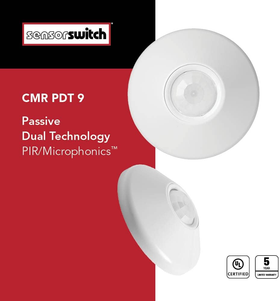 SensorSwitch Ceiling Motion Sensor, PDT Passive Dual Technology Passive Infrared PIR and Microphonics Occupancy Sensor, 360° Small Motion Detection, Indoor Use, Line Voltage, Standard Range