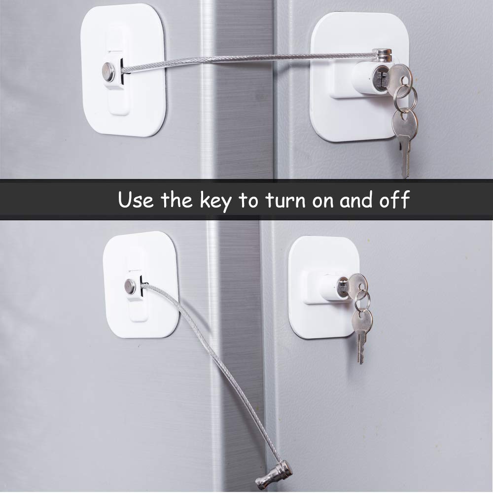 Fridge Lock,Refrigerator Locks,Freezer Lock with Key for Child Safety,Locks to Lock Fridge and Cabinets,White Fridge Lock