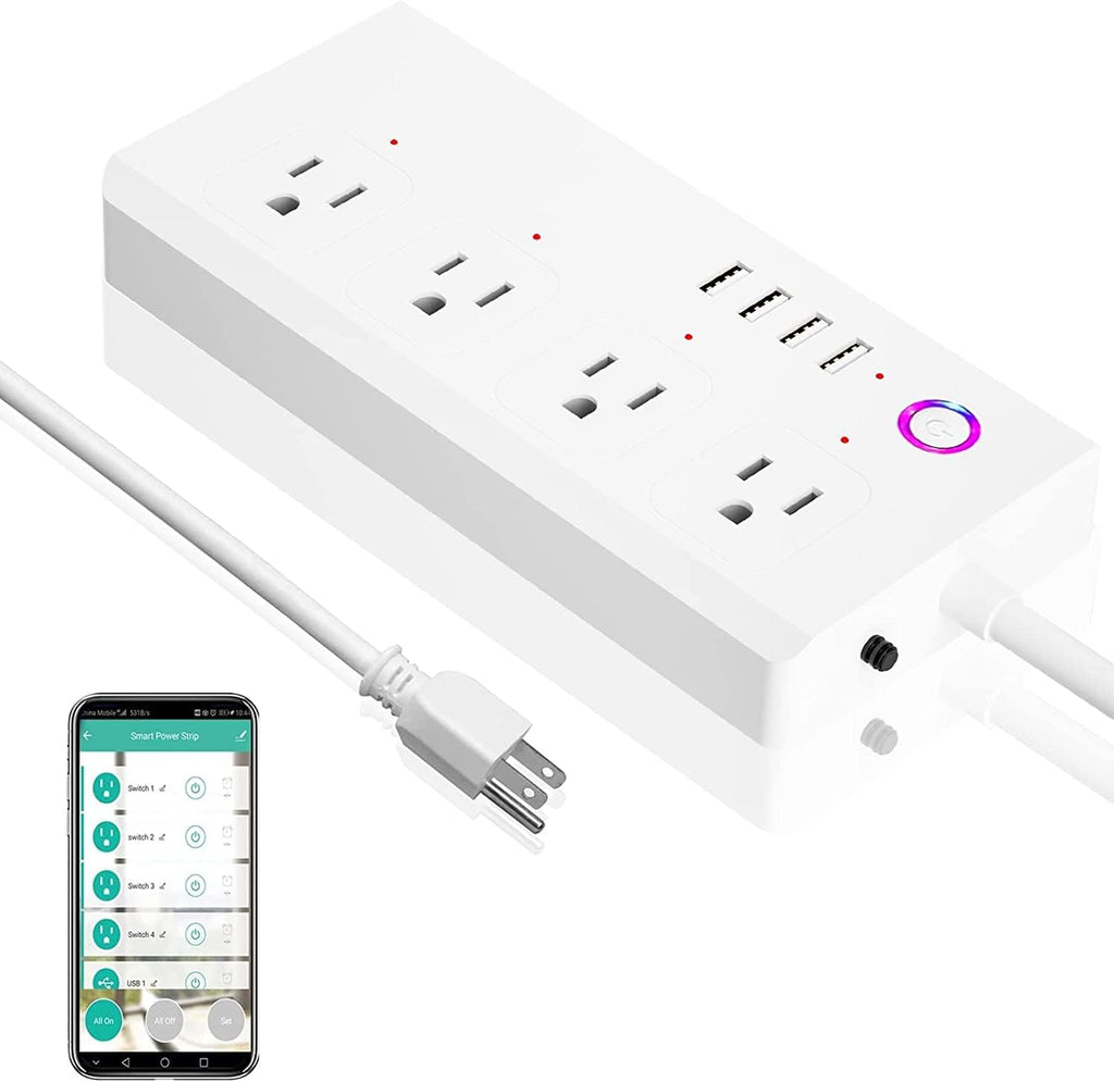 XENON Smart Plug Power Strip，Surge Protector with 4 Individually Controlled Smart Outlets, Voice Control,4 USBs (incl. 20W USB-C), Compatible with Alexa and Google Home,5Ft Extension Cord