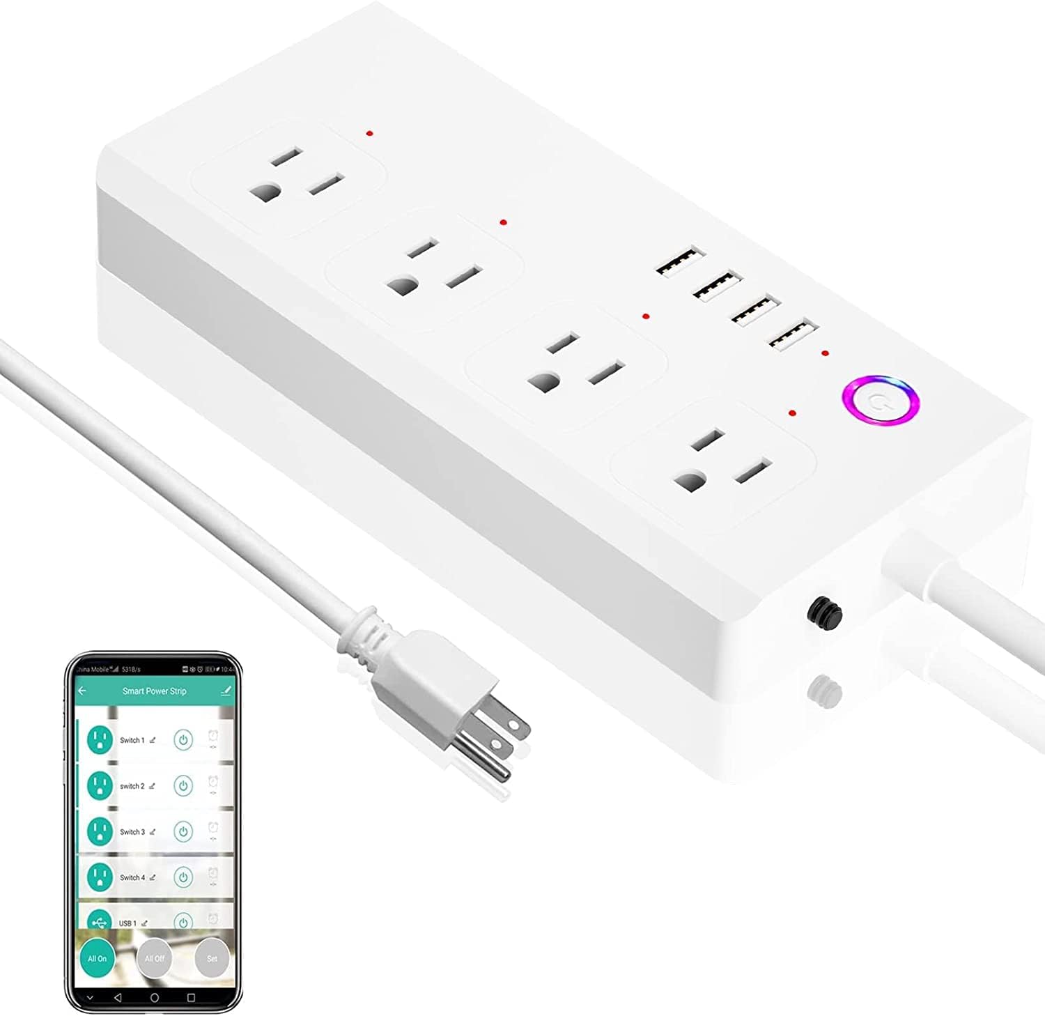 XENON Smart Plug Power Strip，Surge Protector with 4 Individually Controlled Smart Outlets, Voice Control,4 USBs (incl. 20W USB-C), Compatible with Alexa and Google Home,5Ft Extension Cord