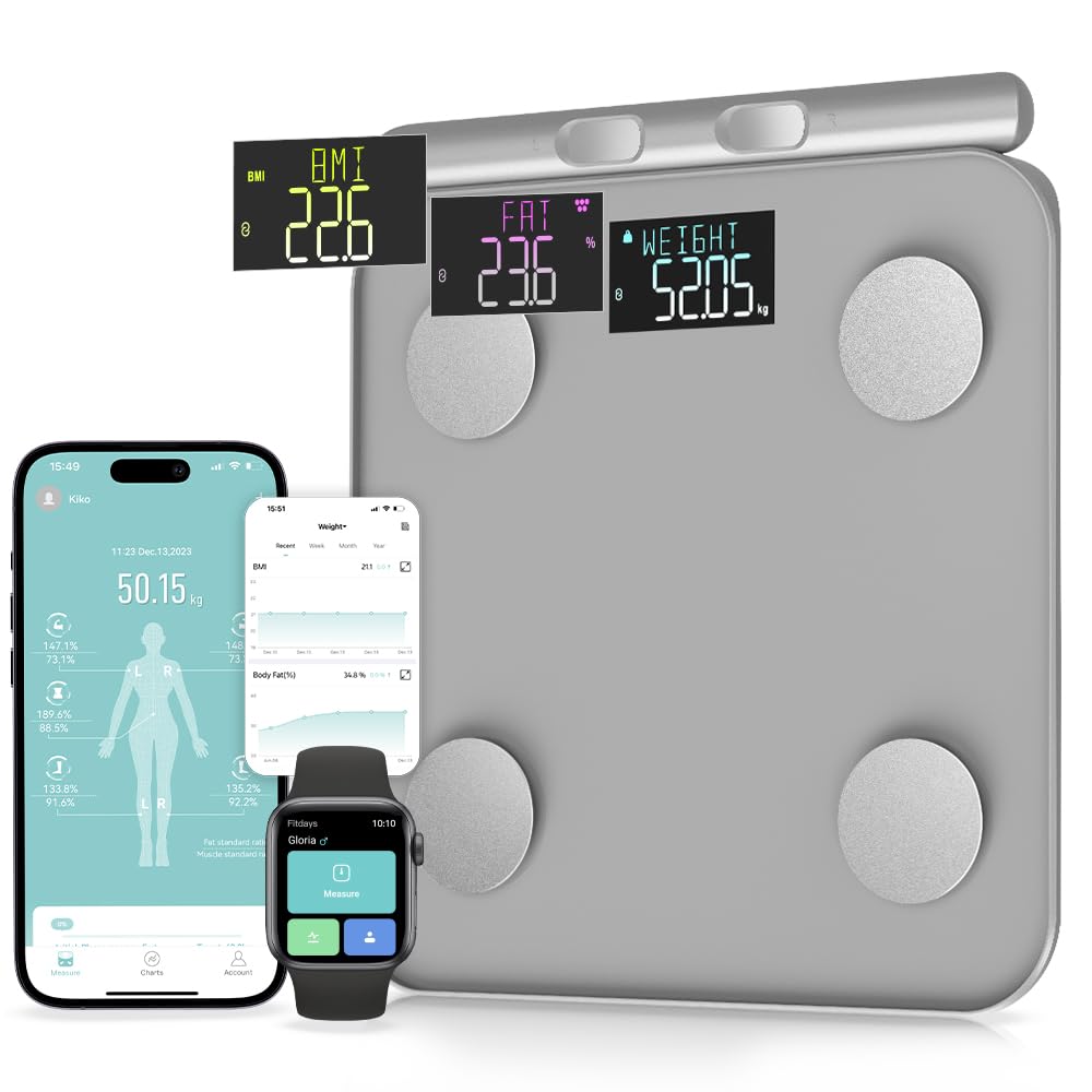 Smart Scale for Body Weight, Digital Bathroom Scale for Weight Fat BMI Muscle Mass Body Composition Analyzer, Larger Platform, Bluetooth Highly Accurate Weighing Machine 400lb (Grey 2211)