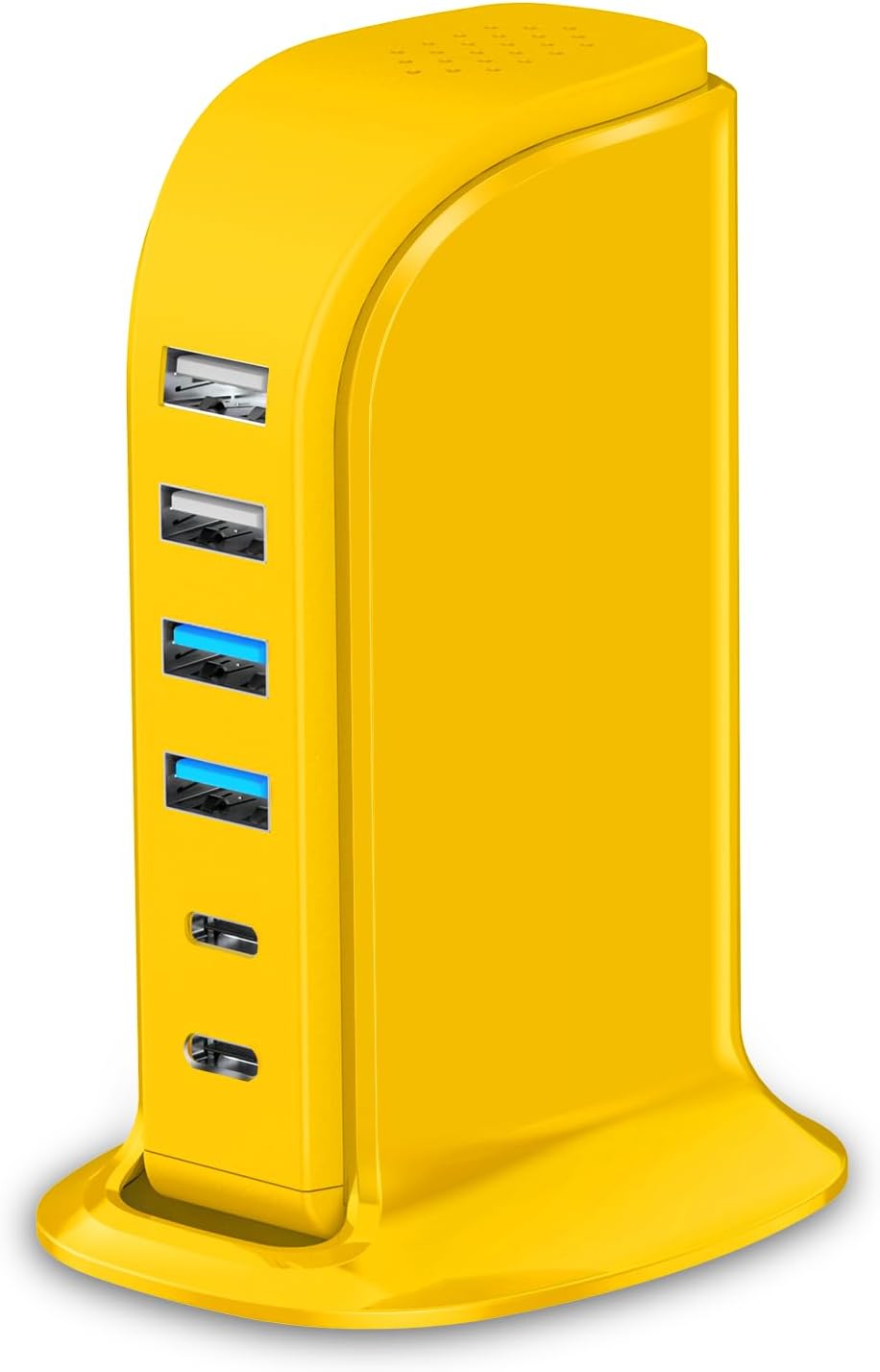 45W USB Charging Station, 6-Port Hub with 4 USB-A & 2 USB-C Ports, 5ft Cable, Yellow