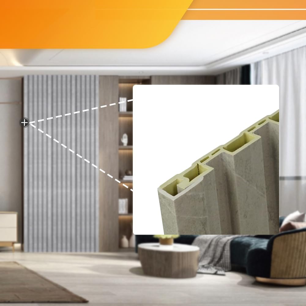 OUZUGIE 8-Pack 57 Inches, WPC Slat Wall Panel Trim,Corner Guard for Low Grille (Gray Marble)