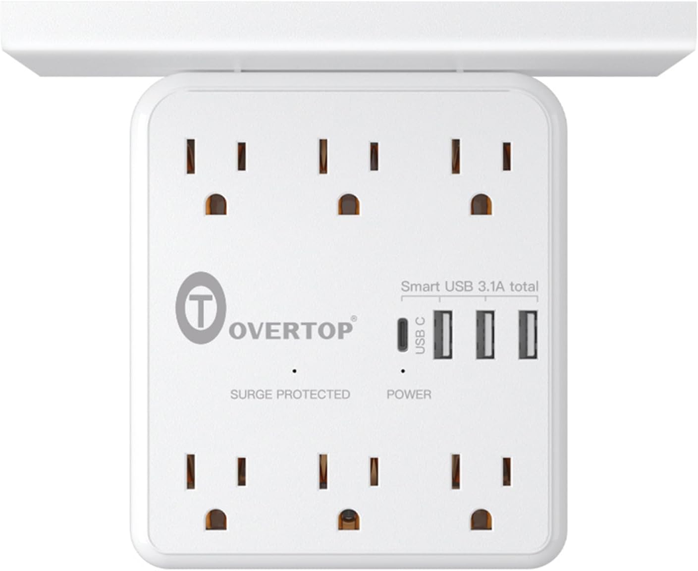 Overtop Power Charger with Shelf, Wall Outlet Extender Surge Protector with 6 AC Outlets, 4 USB Ports(1 USB C) Plug Expander Charger Shelf with Storage for Home, Dorm