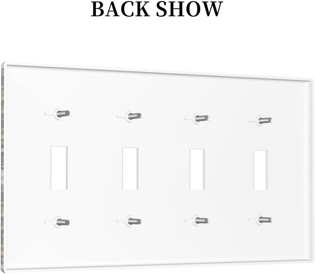 Decorative Light Switch Plate Covers Rustic Green Leaf White Daisy Yellow Floral 4 Gang Light Switch Cover Plate Quad Toggle Wall Plate Outlet Covers Faceplate for Bedroom Home Decor