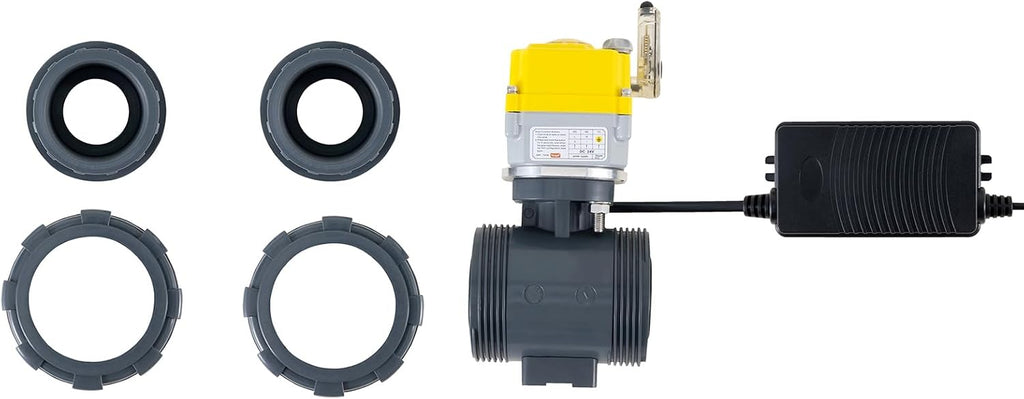 Smart electric valve 3/4 inch PVC joint ball valve Tuya APP smart wifi water shut-off valve DC24V AC110V-230V power adapter and power-off return setting. Timing water valve DN20MM