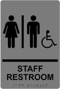 ComplianceSigns.com Staff Restroom Sign, ADA-Compliant Braille and Raised Letters, 9x6 in. Black on Gray Acrylic with Adhesive Mounting Strips