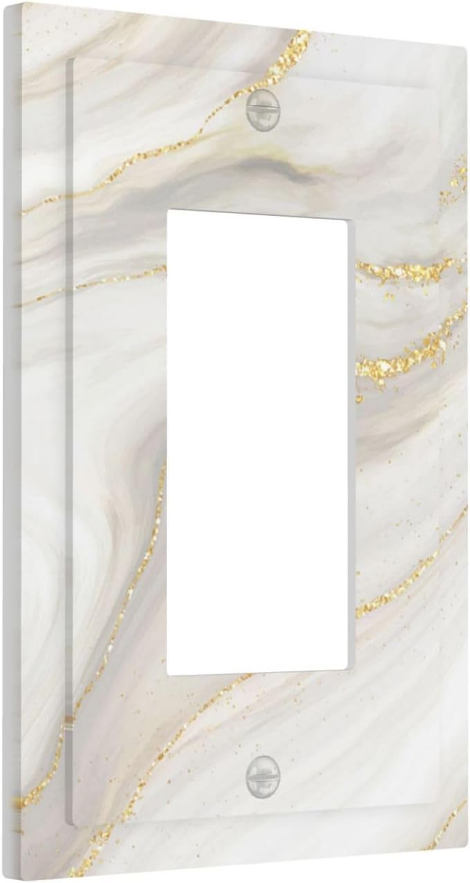 White Grey Gold Marble Simple Tiles Decorative Outlet Covers 1 Gang Single Rocker Light Switch Cover Plate Wall Plates GFCI Faceplate for Bathroom Kitchen Decor
