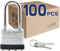 LanuBe Lock Laminated keyed Padlock (1-9/16", 40mm), keyed Alike Locks, Long Shackle,Marked Black Plastic Hoop, Pack of 100