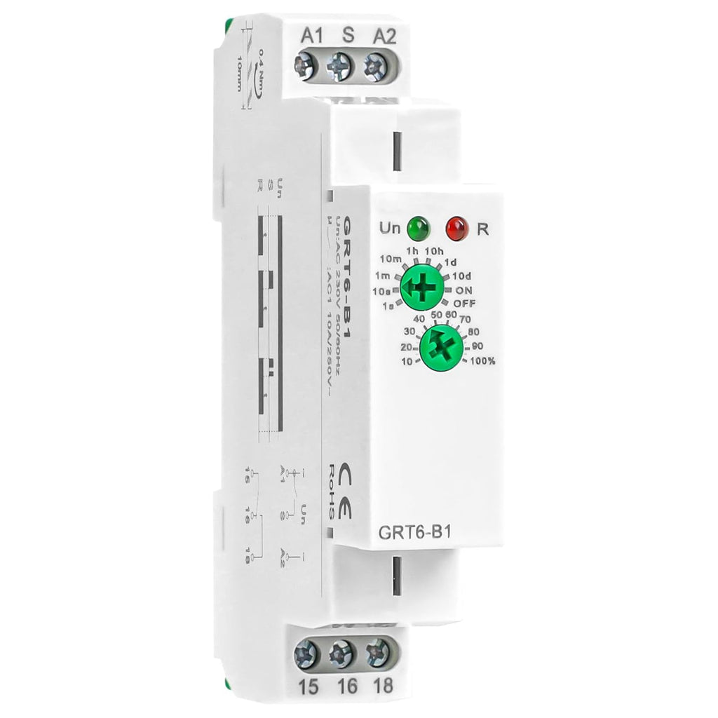 Time Relay Delay Turn Off 10A Adjustable Smart Relay Electronic Timer in Din Rail, 0.1s-10 Days Wide Range Delay Factory Automation Time Universal Voltage GRT6-B1 AC 230V