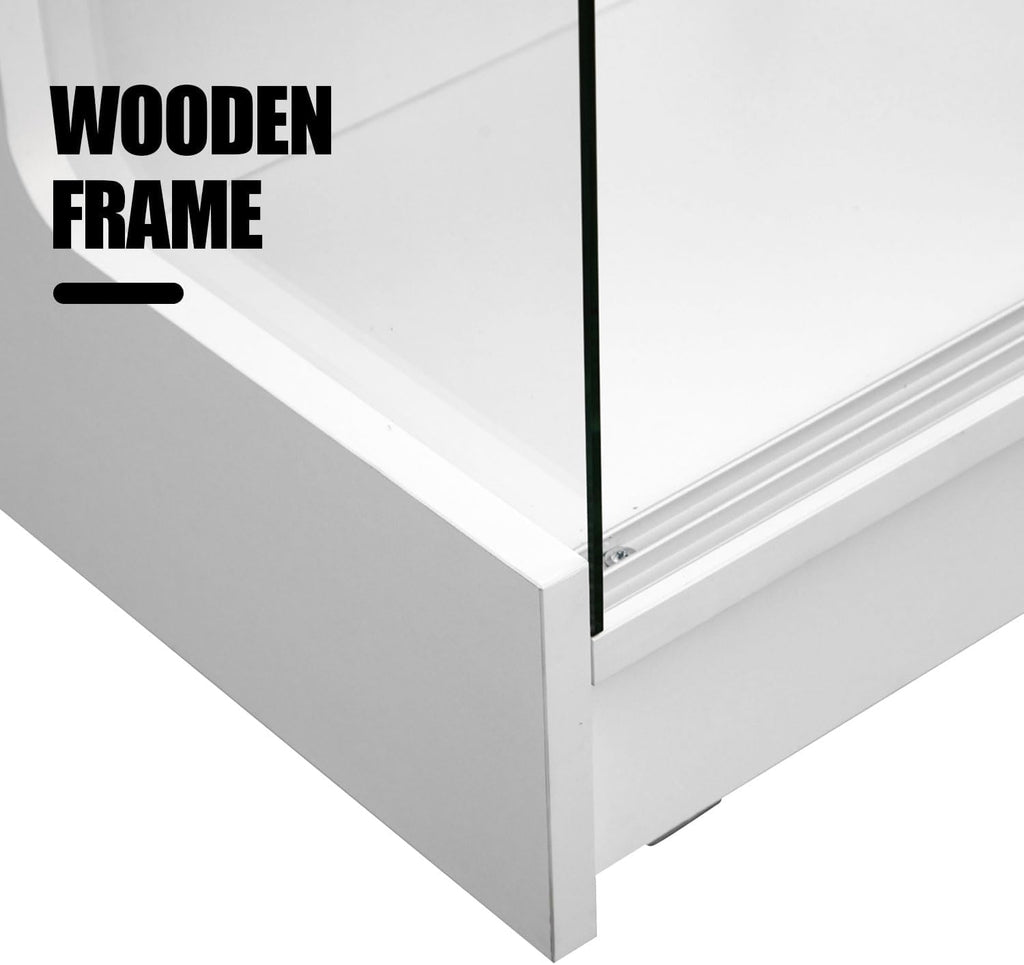 48" W x 22" D x 42" H - Retail Sales Counter with Adjustable Glass Shelves, Tempered Glass，White Laminated Particle Board, Locking Drawers