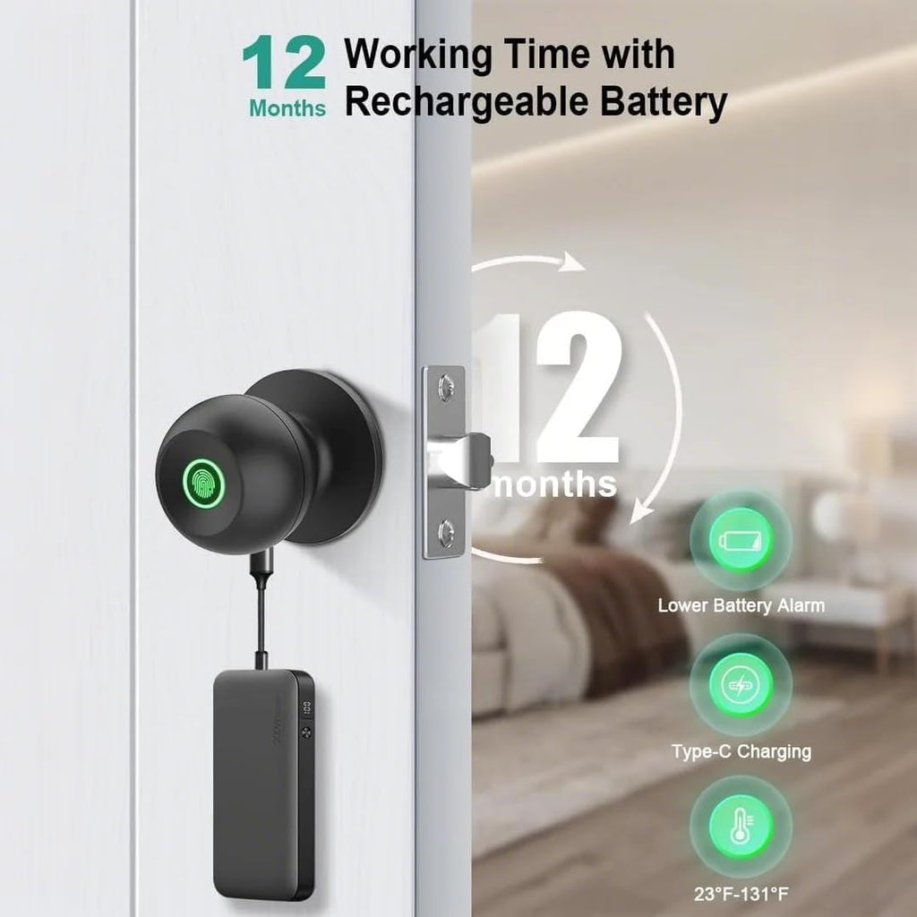 NexusLab Smart Fingerprint Door Lock, 0.5s Fast Fingerprint Scan, APP Remote Control, 3-in-1 Entry(Fingerprint/Key/App), for Home、Bedrooms、Office、Apartment、Garage(Matte Black)