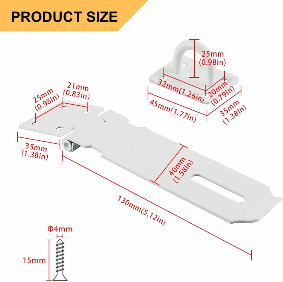 Alise Door Locks Hasp Latch,5 Inch SUS 304 Stainless Steel Safety Packlock Clasp Hasp Lock Latch,with Fixing Screw for External Doors Window Cabinet Pet Cage MS9W-5C
