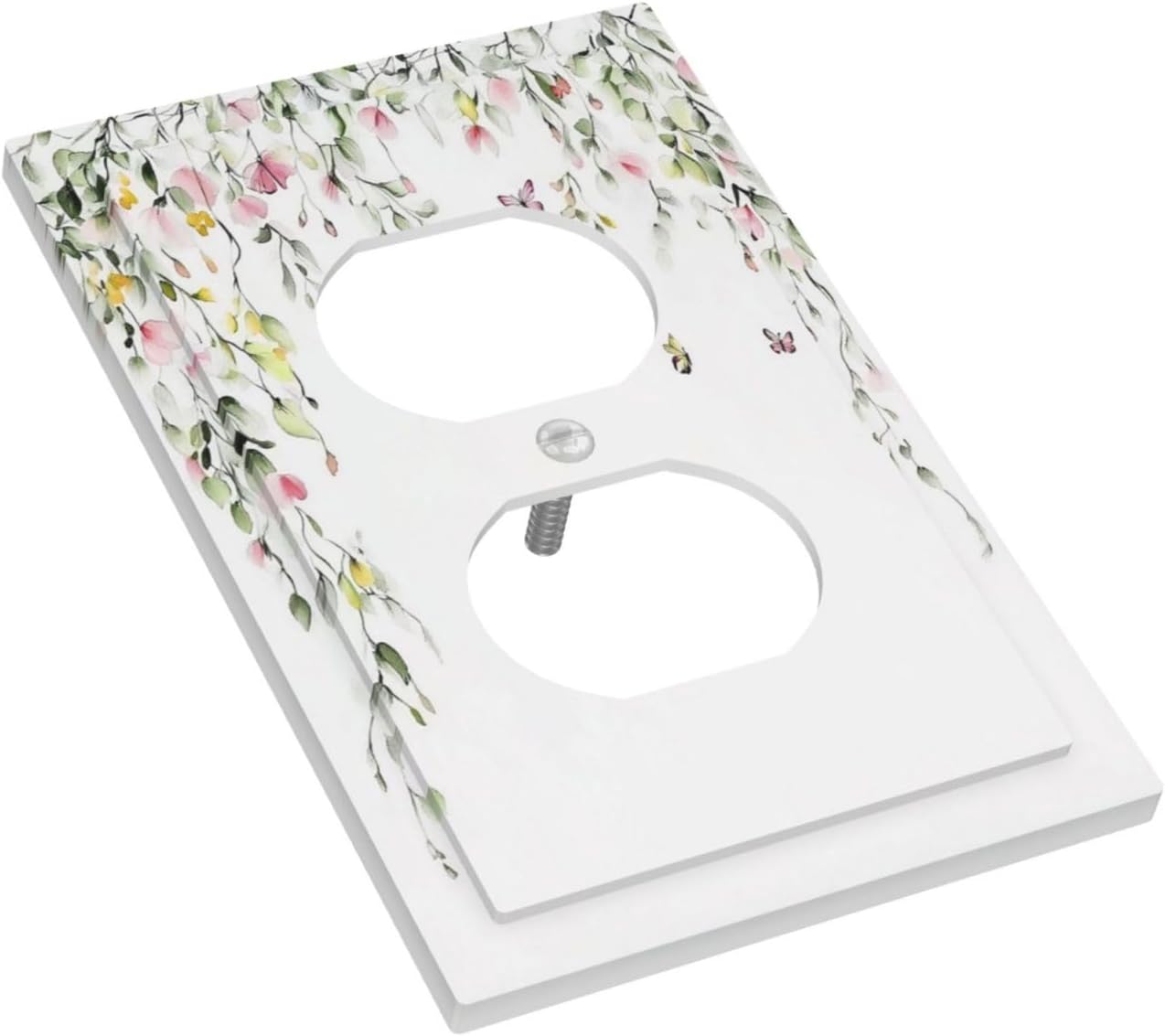 Watercolor Flowers Vine Colorful Butterfly Floral Outlet Covers 1 Gang Duplex Light Switch Cover Decorative Switch Plates Electrical Receptacle Faceplate Wall Plate For Bed Room Living Room Decor