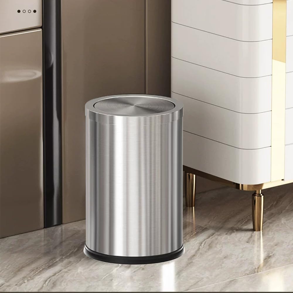 Stainless Steel Garbage Can with Lid,Small Bathroom Trash Can with Flipping Lid for Bathroom,Hotel,Office,Laundry【Perfect Christmas Gift】(Sliver)