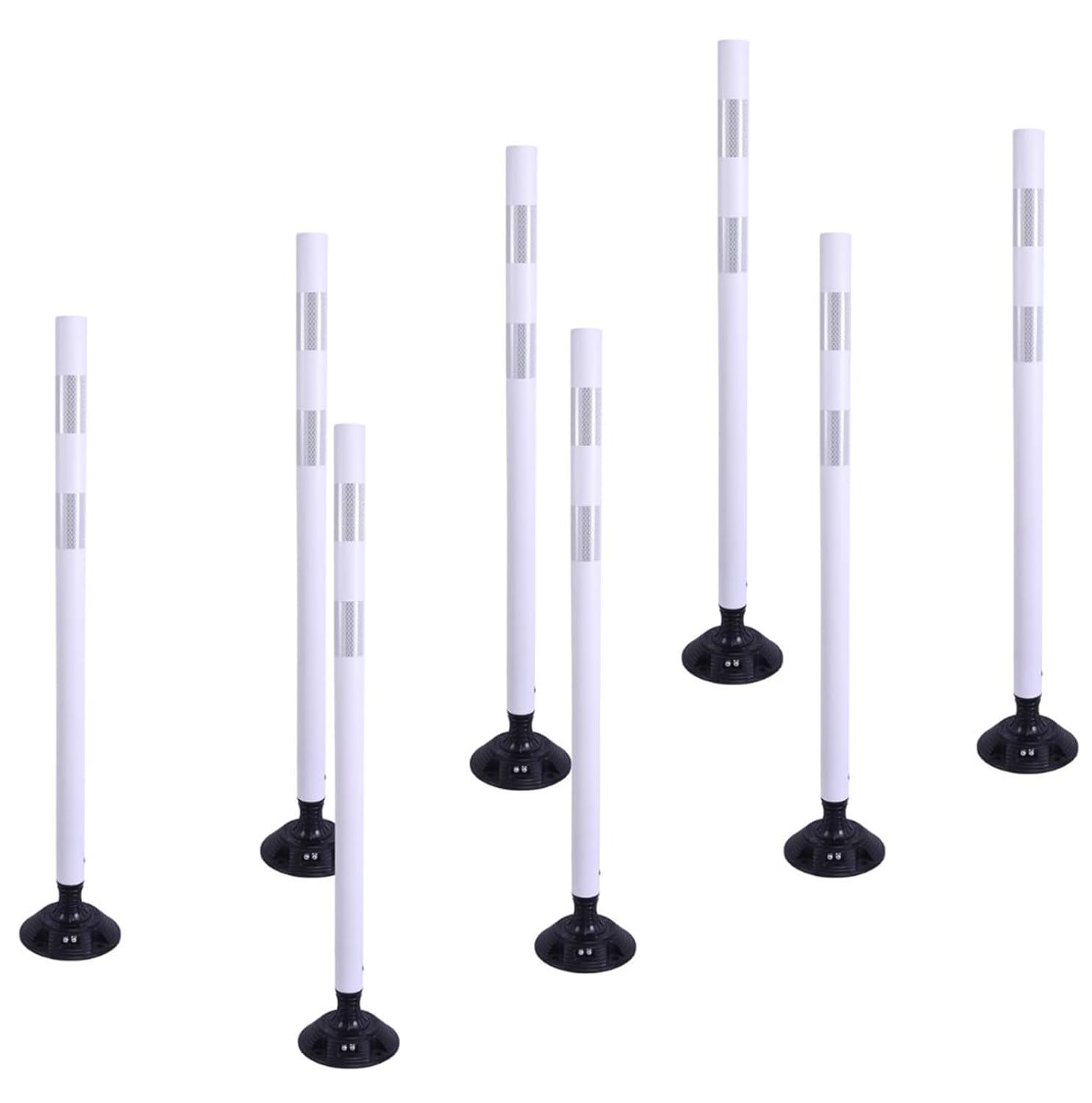 BESEA 8 Pack 36 Inch Traffic Delineator Posts with Reflective Collars White Road Cones,White Durable Flexible Safety Cones for Construction, Parking Lot, and Roadway Use