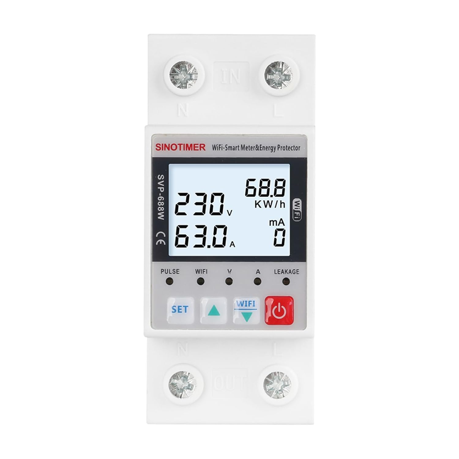 WiFi Smart Energy Meter AC 63A 80-300V WiFi Earth Leakage Over Under Voltage Protector Circuit Breaker Din Rail Electricity Energy Monitor APP Remote Control Smart Life 230V (LCD)