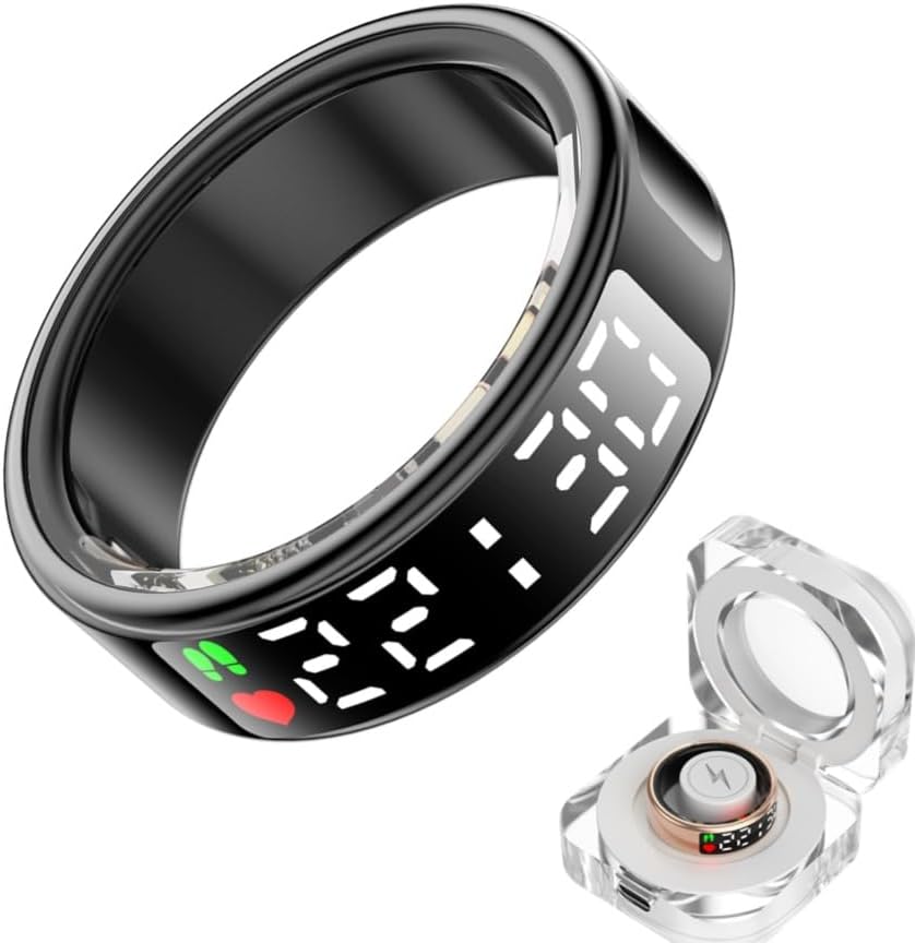 Smart Ring Health with LED Display Screen, Activity Tracker/Heart Rate/SpO2/Sleep/Step, Bluetooth Connection Smart Rings for Women Men, IP68 Waterproof Smart Ring for iPhone & Android (Black, 10)