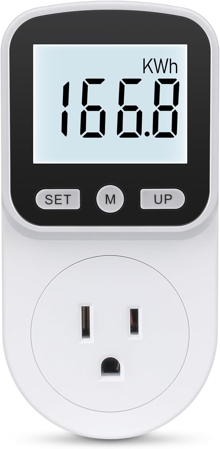 Upgraded Watt Meter Power Meter Plug Home Energy Monitor Electricity Usage Monitor, Electrical Usage Monitor, Energy Voltage Amps Meter Tester with Backlight, Overload Protection, 8 Display Modes