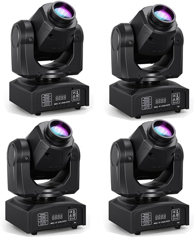 MINGJIE 60W LED Moving Head Stage Lights with DMX512 Control - 8 Gobos & 8 Colors, Sound Activated, 540° Pan & 270° Tilt, Compact DJ Light for Wedding, Party Stage Lighting (1 Pack =4PCS)