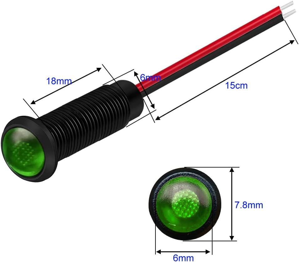 10pcs LED Plastic Indicator Pilot Light AC/DC 12-24V Mounting Hole Size 6mm(Green)