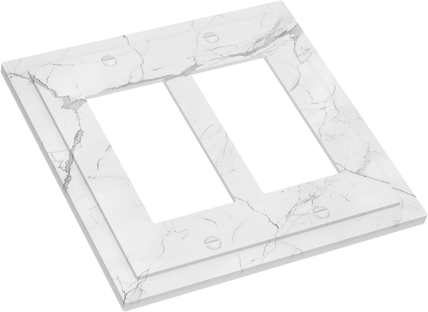 Decorative Outlet Covers White Grey Abstract Modern Marble 2 Gang Double GFCI Rocker Electrical Wall Panels Light Switch Cover Plate for Bathroom Kitchen Decor