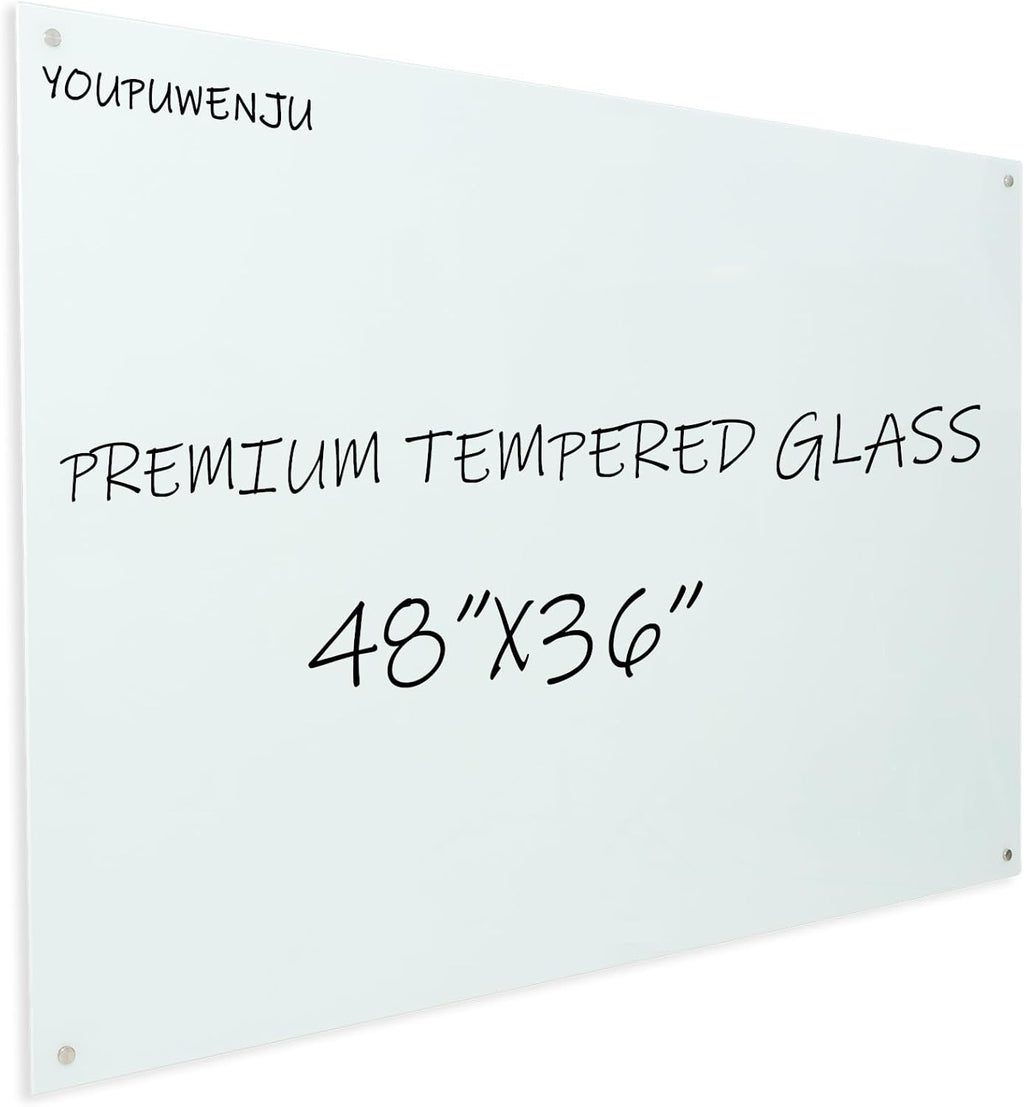 Magnetic Glass Writeboard 48"X36" Premium Tempered Dry Erase Boards Wall Mounted Frameless Whiteboard Bulletin Message Boards (White)