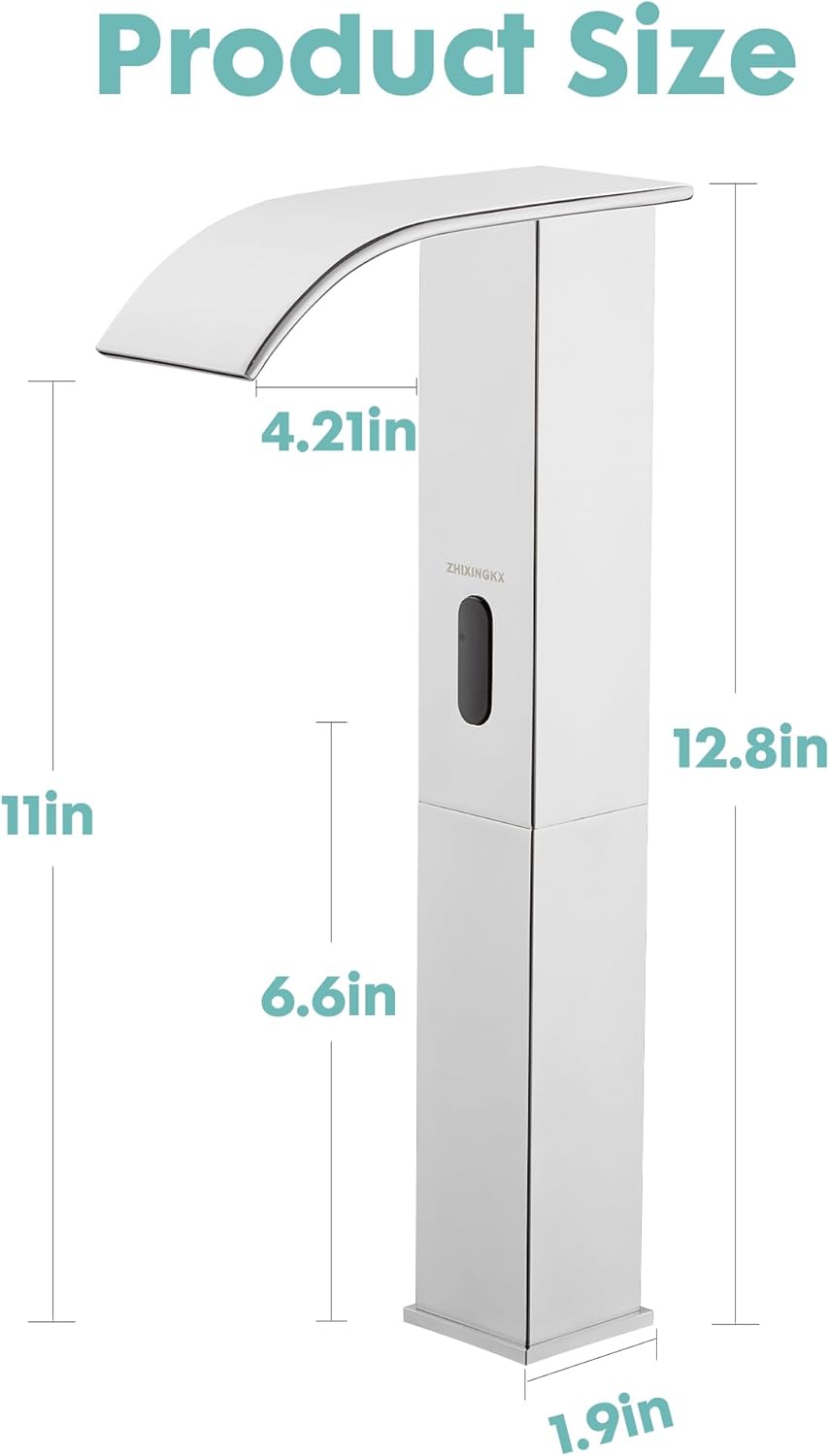Touchless Bathroom Sink Faucets for 1 Hole, Hands-Free Automatic Motion Sensor Faucets with Tall Body,Black Waterfall Sink Faucets for Bathroom (Tall Body, Chrome)