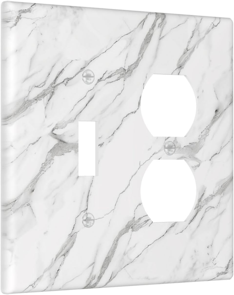Decorative Outlet Covers Modern Grey Marble Texture 2 Gang Light Switch Cover Plate Single Toggle Duplex Wall Plates for Electrical Outlets Switch Plate Covers for Bedroom Kitchen Decor