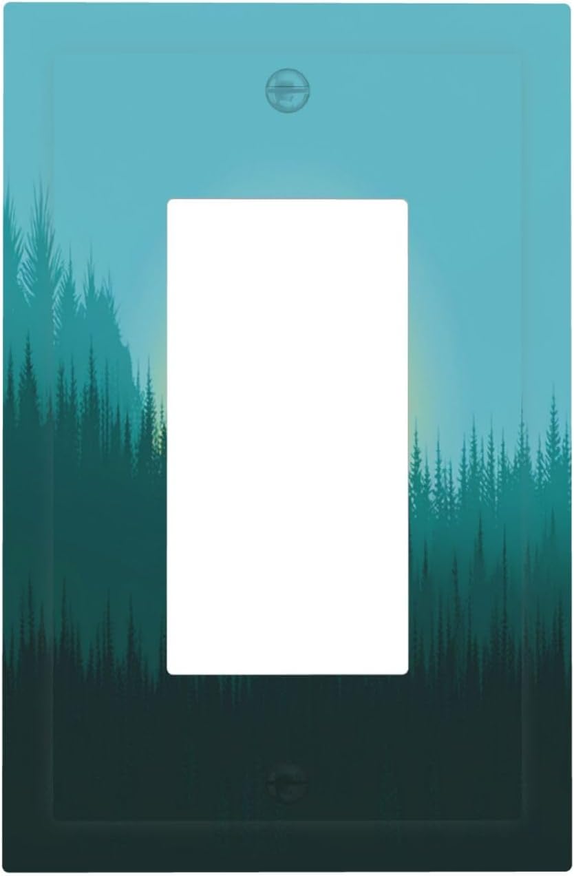 Green Forests And Birds Sun Woodland Decorative Outlet Covers 1 Gang Single Rocker Light Switch Cover Plate Wall Plates GFCI Faceplate for Bedroom Bathroom Decor