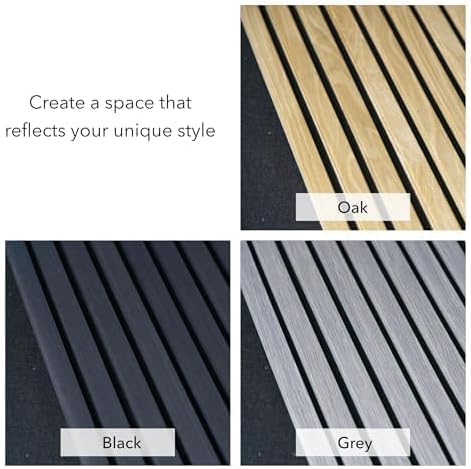 Wood Panels for Wall - Oak Acoustic Wall Panels - 4PK Wall Wood Panels - 94.49” x 12 - Soundproof Wall Panels for Decor - Acoustic Slat Wood Wall Panels for Interior Decoration of Walls (Oak) (Black)