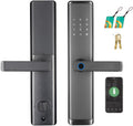 Fingerprint Door Lock with Handle - Tuya App Control & Mechanical Key Backup - 5-in-1 Keyless Entry Smart Lock - Fits 1.38-4.72inch Doors, Auto Lock & USB Emergency Power for Home, Office