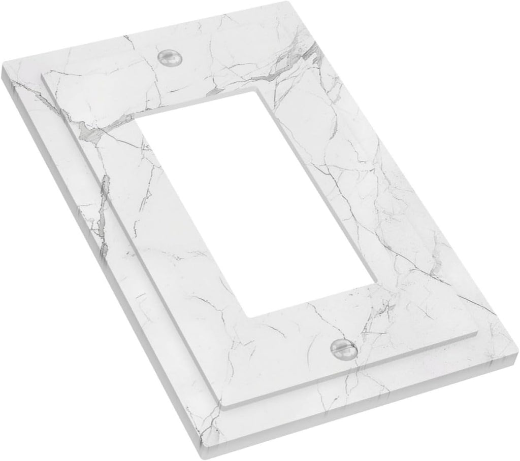 Decorative Outlet Covers White Grey Abstract Modern Marble 1 Gang Single Rocker Light Switch Cover Plate Wall Plates GFCI Faceplate for Bathroom Kitchen Decor
