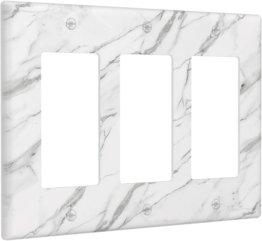 Decorative Outlet Covers Modern Grey Marble Texture 3 Gang Light Switch Cover Plate Triple Rocker Wall Plates for Electrical Outlets Switch Plate Covers for Bedroom Kitchen Home Decor