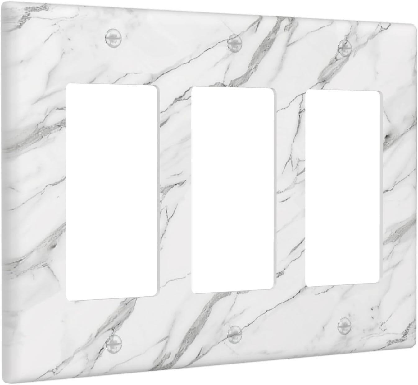 Decorative Outlet Covers Modern Grey Marble Texture 3 Gang Light Switch Cover Plate Triple Rocker Wall Plates for Electrical Outlets Switch Plate Covers for Bedroom Kitchen Home Decor