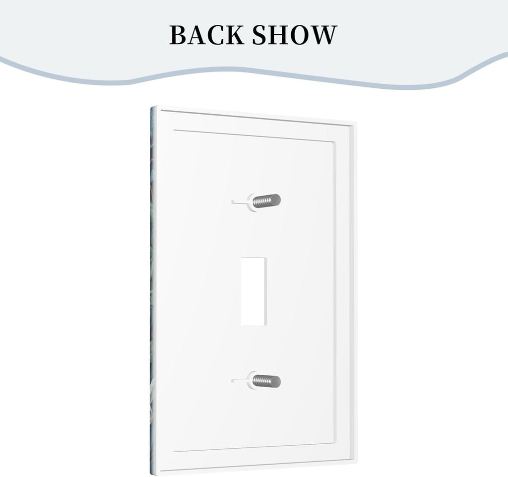 White Flowers Green Leaves Light Switch Covers 1 Gang Single Toggle Wall Plate Decorative Switchcover Electrical Switchplate for Country Living Decor