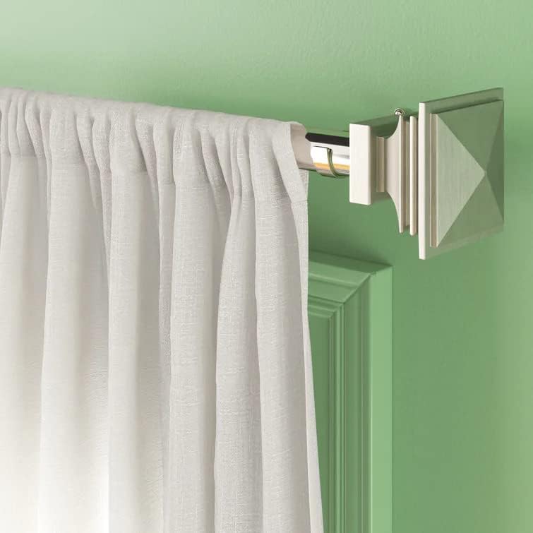 Deco Window 1 Inch Adjustable Satin Silver Curtain Rod for Windows & Doors Curtains with Square Finials & Brackets Set - 36" to 66"
