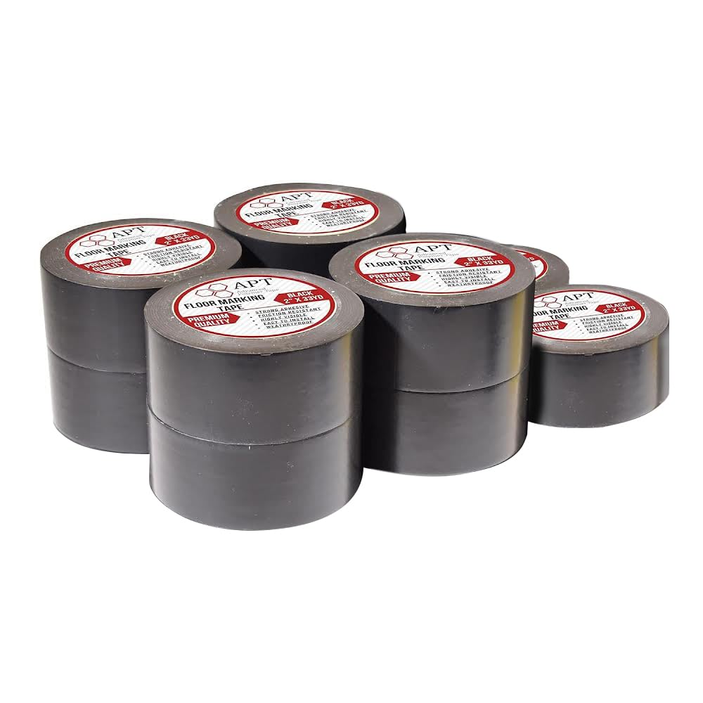 APT, Multi Color Marking Tape, Premium Safety Marking and Dance Floor Splicing Tape, 6 mil Thick (Black, 10 Roll)