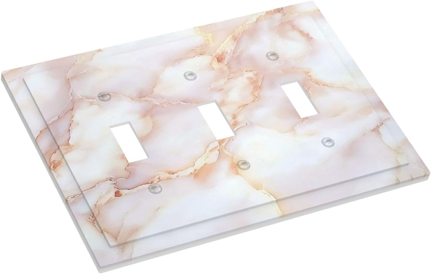 Decorative Switch Plates Pink Jade Marble Granite 3 Gang Wall Plate Triple Toggle Light Switch Cover Faceplate Electrical Wall Panels For Bathroom Kitchen Decor