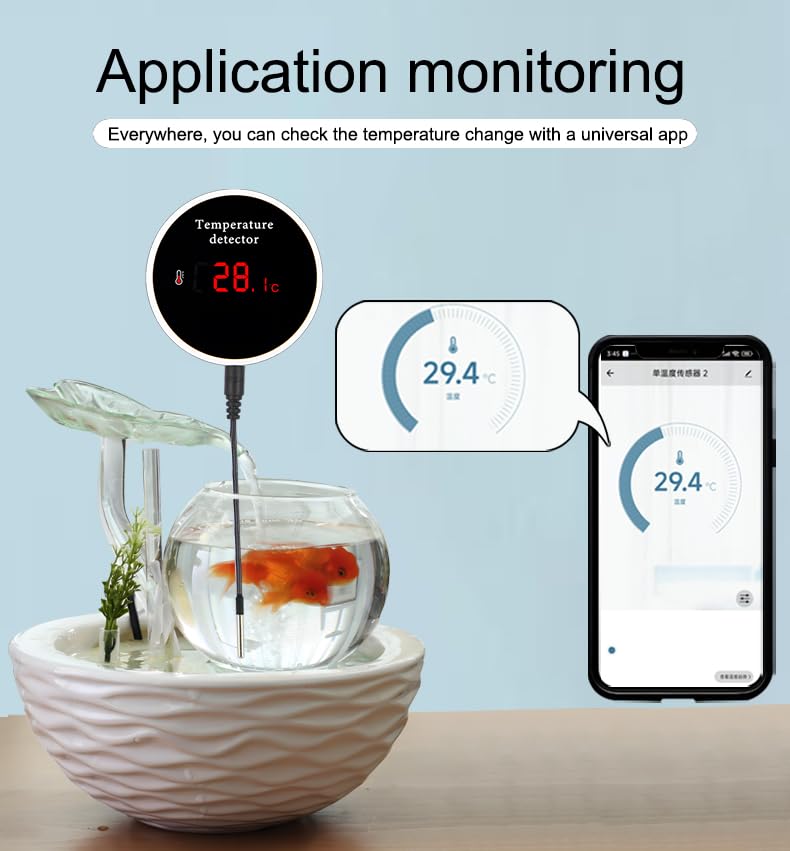 PHOVOLT WiFi Refrigerator Thermometer: Digital Fridge Thermometer, LCD Display,App Notification, Remote App Monitor for Pool, Hot Tub, Fish Tank (Temperature)