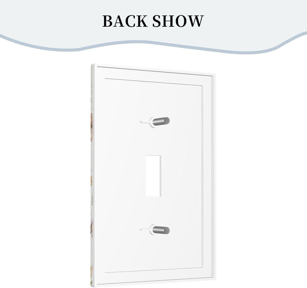 Decorative Light Switch Cover Boho White Background Butterfly Rustic Flower Single Toggle Personalized Wall Plate Switchplate 1 Gang Switchcover Decora Light Switch Plate for Home Decor