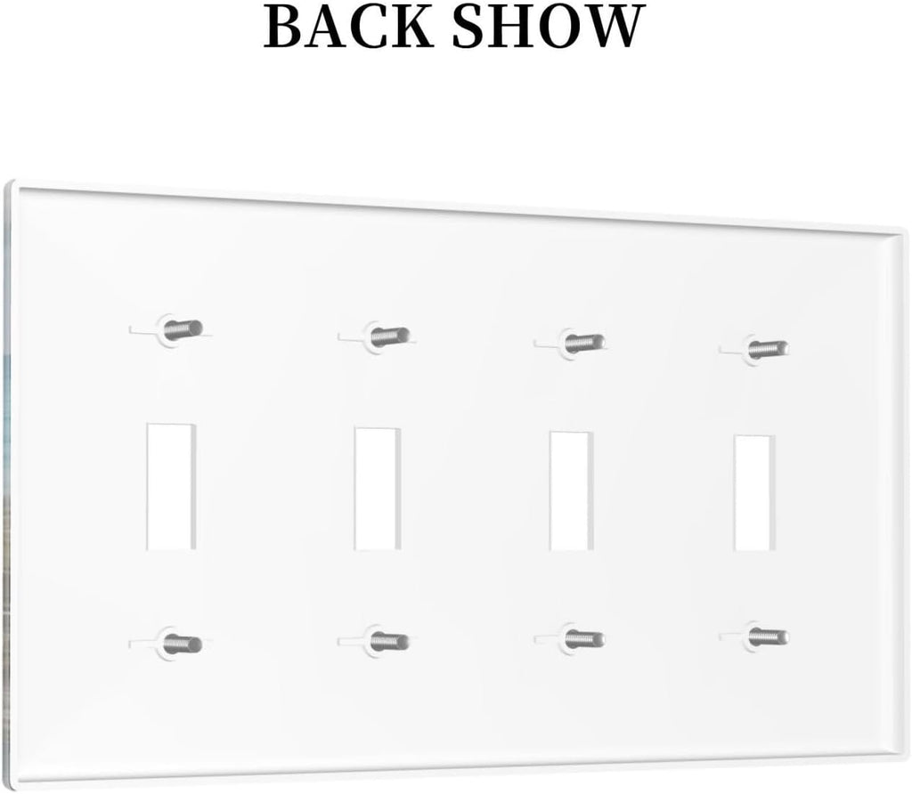 Decorative Light Switch Cover Plate Coastal Beach Ocean Seaside View 4 Gang Wall Plates for Electrical Outlets Quad Toggle Switch Plate Covers Outlet Covers Faceplate for Bedroom Home Decor