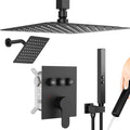Shower Faucet Set, 12" Shower System with Rain Shower and Handheld, Ceiling Mount Dual Head Can Run All Together For Two People, 3 Way Shower Valve with 5 Diverter Complete, Matte Black