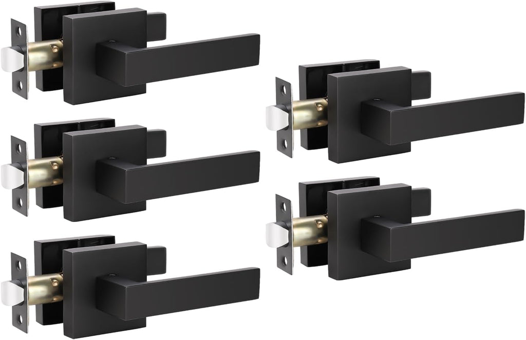 KNOBWELL 5 Pack Heavy Duty Matte Black Door Handle, Interior Door Handle Passage Lever Hall and Closet Doorknob, Left or Right Handing, 2.07 lb One Lever