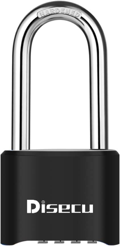 1 Pack disecu Heavy Duty 4 Digit Combination Lock, 2.5 Inch Long Shackle Outdoor Waterproof Padlock for School Gym Locker, Storage Unit, Fence, Gate, Toolbox (Black)